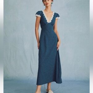 RIHOAS Women’s Navy Blue Dot Maxi Dress Size XS